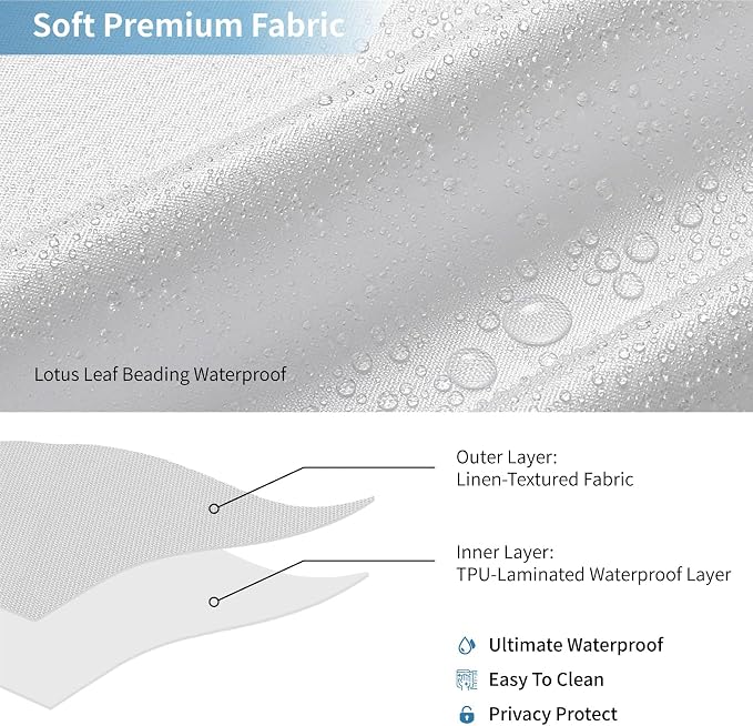Extra Long Fabric Shower Curtain,No Liner Needed,72"x96",White | 2-in-1 Design,Linen Textured,100% Waterproof TPU-Laminated Backing,Magnetic Weighted,Machine Washable,For Bathroom,Hotel