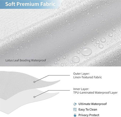 Extra Long Fabric Shower Curtain,No Liner Needed,72"x96",White | 2-in-1 Design,Linen Textured,100% Waterproof TPU-Laminated Backing,Magnetic Weighted,Machine Washable,For Bathroom,Hotel