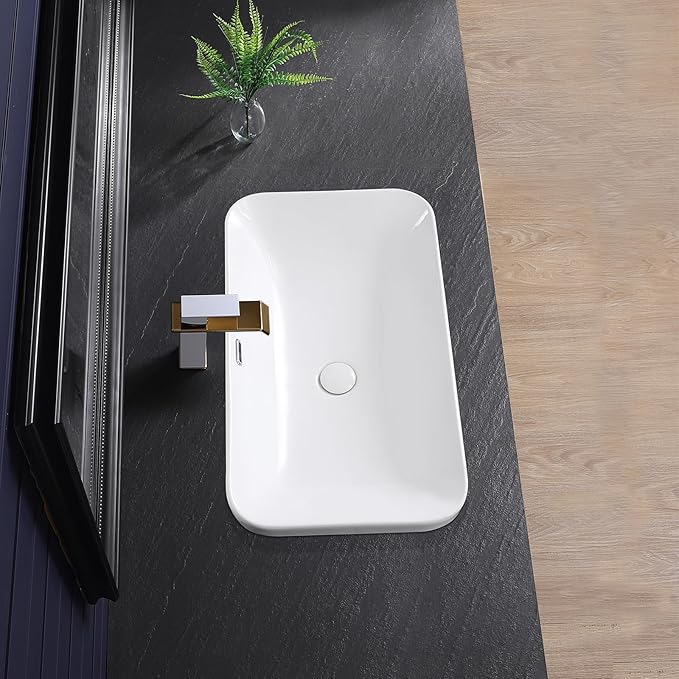 Vessel Sink 27"x16" Semi Recessed Bathroom Sink Drop-in White Bathroom Sink Porcelain Ceramic Modern Rectangular Sinks Drop-in Vanity Sinks with Overflow for Bathrooms