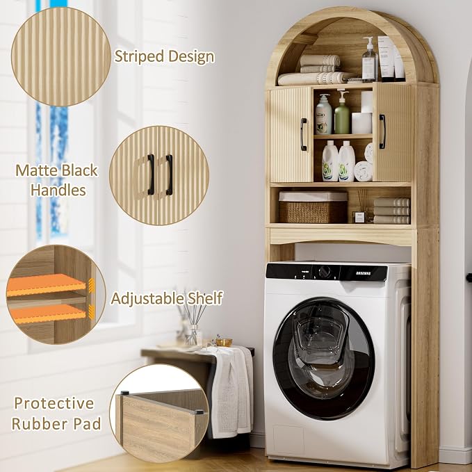 Spurgehom Arch Over The Toilet Storage Cabinet,Bathroom Organizer, Wood | Freestanding Bathroom Shelf Equipped with Anti-Tipping Device, Space-Saving Toiletries Storage Cabinet