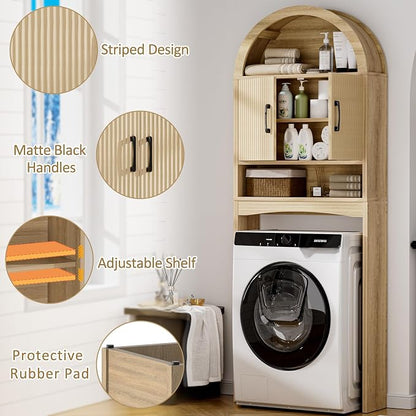 Spurgehom Arch Over The Toilet Storage Cabinet,Bathroom Organizer, Wood | Freestanding Bathroom Shelf Equipped with Anti-Tipping Device, Space-Saving Toiletries Storage Cabinet