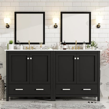 60" Black Bathroom Vanity with Double Sink, 60 Inch Bathroom Vanity Set with Double Vanities (Separate), 2 Bathroom Vanities with Sink, Storage Shelf, and Divided Drawers (Mirror not included)
