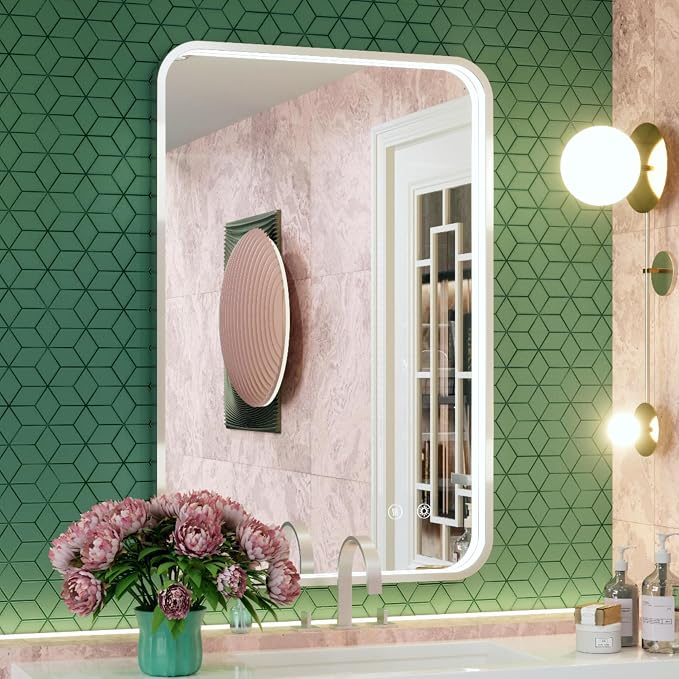 24"x36" Silver LED Bathroom Mirror with Lights,3000K/4500K/6000K | Stepless Dimmable,Anti-Fog,Memory Function,Aluminum Frame Wall Mount Lighted Bathroom Vanity Mirror,ETL Cert‌,IP54 Waterproof