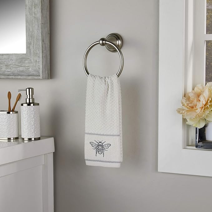 SKL Home Farmhouse Bee Hand Towel Set-2pc, 100% Cotton, Embroidered, White | Soft & absorbent terry jacquard. For use in the bathroom, kitchen, bar, or any sink space & makes a great gift.