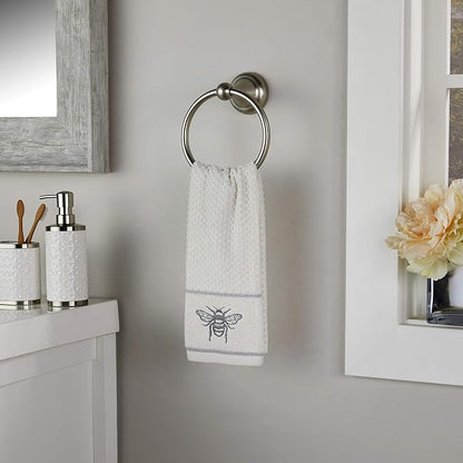 SKL Home Farmhouse Bee Hand Towel Set-2pc, 100% Cotton, Embroidered, White | Soft & absorbent terry jacquard. For use in the bathroom, kitchen, bar, or any sink space & makes a great gift.