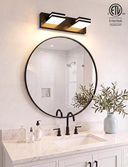 VOLISUN Modern Bathroom Vanity Light Fixtures (2-Light, 15.5-Inch), 5CCT Dimmable Bathroom Lighting Fixtures Over Mirror, 360°Rotatable Head, Black LED Vanity Lights for Bathroom-ETL Certificated