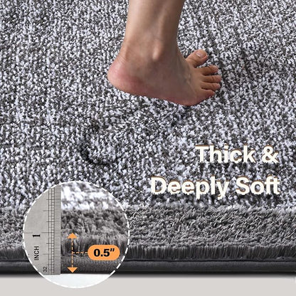 Long 2x4 Ft (48''x24'') Bathroom Rugs Bath Mat, Non Slip Washable Large Bath Mats for Bathroom, Soft Absorbent Quick Dry Bath Rugs Kitchen Runner Rug for Shower, Hallway, Laundry, Tub(Grey)