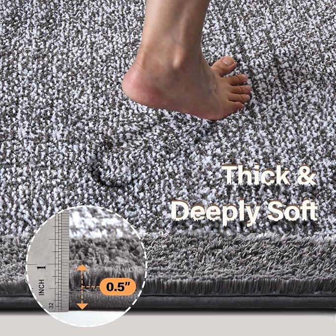 Bathroom Rugs 40x24 Non Slip Washable, Grey Bath Mat for Bathroom Floor Tub, Soft Absorbent Quick Dry Mats for Shower, Bathtub,Home Decor