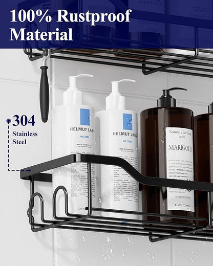 Kitsure Shower Caddy, Adhesive Shower Organizer, Large, Black | Stainless Steel Shelf for Inside Shower, No Drill Bathroom Organizers and Storage, Home Decor Accessories