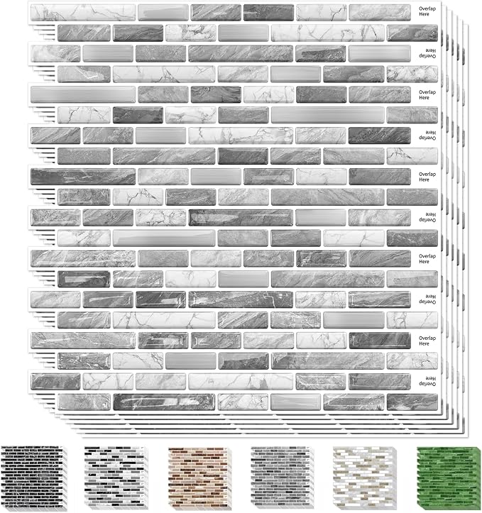 URCOLOR 10-Sheet Kitchen Backsplash Tiles Peel and Stick, 12”×12” Self Adhesive Wall Tile for Bathroom, Brushed Silver Gray