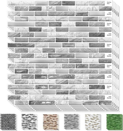 URCOLOR 10-Sheet Kitchen Backsplash Tiles Peel and Stick, 12”×12” Self Adhesive Wall Tile for Bathroom, Brushed Silver Gray