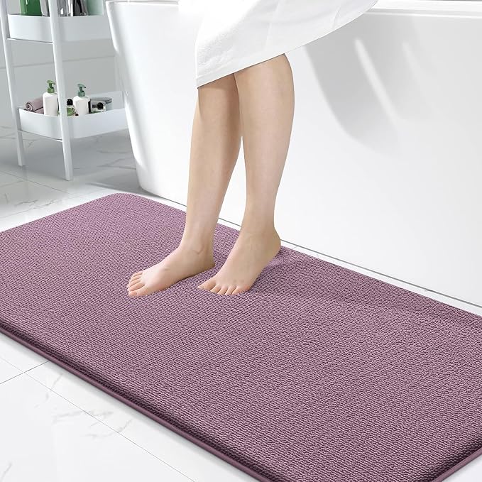 OLANLY Memory Foam Bathroom Runner Rug 47x24, Absorbent Long Mat, Deep Plum | Soft Quick Dry Bath Rugs, Non-Slip Carpet, Machine Washable Mat for Bathroom Floor, Tub and Shower, Home Decor Accessories