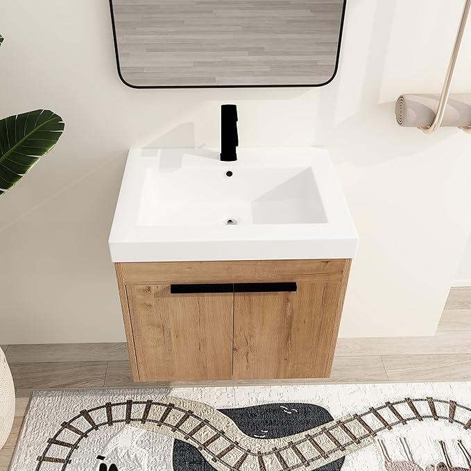 Malwee 24" Floating Bathroom Vanity with Sink, Rustic Bathroom Wall-Hung Vanity, Mordern Bath Sink Vanity Combo, Bathroom Cabinet Set with Ample Storage, (021)