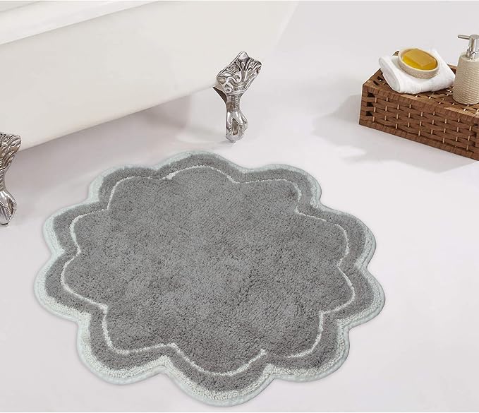 Home Weavers Allure Collection 100% Cotton Tufted Round Shape Bathroom Rug, Soft and Absorbent Bath Rugs, Non-Slip Bath Carpet, Machine Wash Dry Bath Mats for Bathroom Floor, 30" Round, Gray