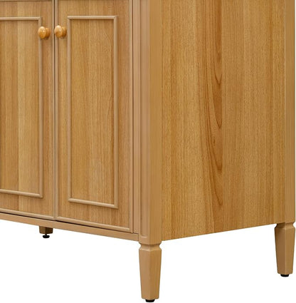 36" Modern Bathroom Vanity with Ceramic Sink, Tilt-Out Drawer & 2 Drawers, Solid Wood Frame Freestanding Storage Cabinet w/2 Soft-Close Doors & Adjustable Shelf, Rubberwood Handles, Wood