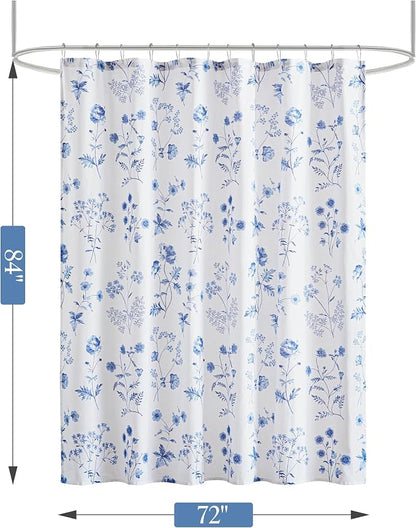 Martha Stewart Cotton Floral Extra Long Shower Curtain, 72 x 72, Blue | Martha's Garden Series, Botanical Floral Print, Spa Quality Modern, Machine Washable, Modern Bathroom Curtains