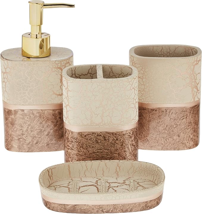 Sweet Home Collection Bathroom Accessories Unique Collections Modern Classic Contemporary Decorative Beautiful Designs Bath Shower Tub Décor, 4 Piece Set, Parker(Pack of 1)