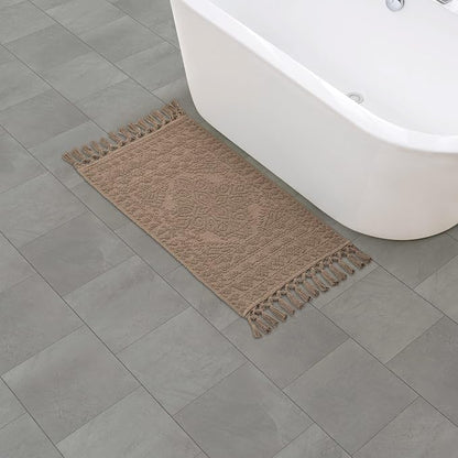 French Connection Nellore Bath Rugs, Woven and Beaded Bath Mats, Durable and Thick Bath Mats for Bathroom and Shower Rugs, 20" x 38", Light Brown