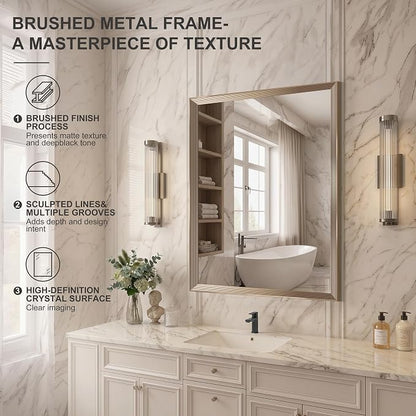 DESBING 30"x36" Gold Bathroom Mirrors for Over Sink | Tempered Glass, Metal Frame, Rectangle Vanity Wall Mirror for Bathroom, Living Room, Bedroom, Horizontally or Vertically
