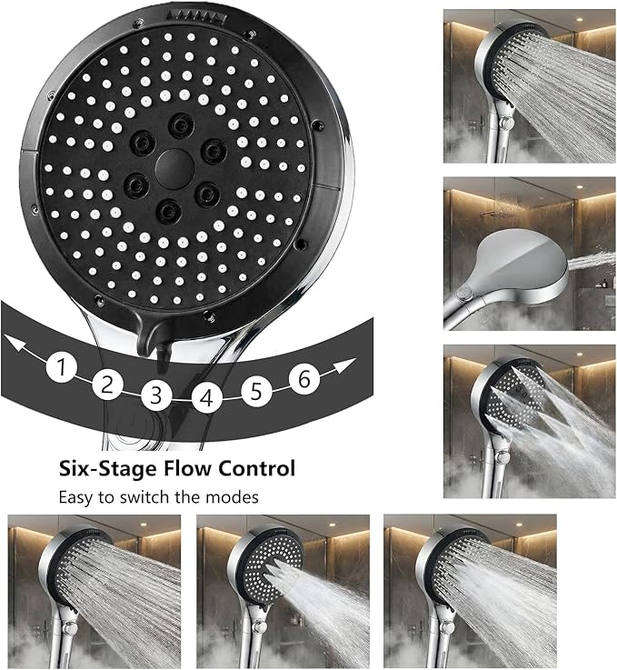 Filtered Shower Head with Handheld, High Pressure 6-Mode Water Softener for Hard Water, 12 Replacement Filters, 75" Anti-Burst Extra Long Hose & Adjustable Bracket for Healthier Skin and Hair