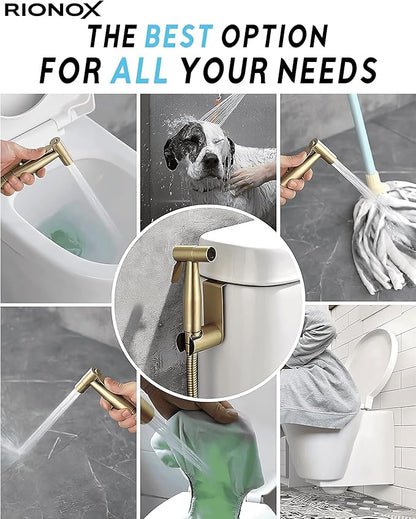Handheld Bidet Sprayer Kit - Adjustable Water Pressure Jet for Toilet, Bidet for Toilet, Easy Installation, Quality Stainless Steel, Durable Internals, Leakproof Design (Gold)