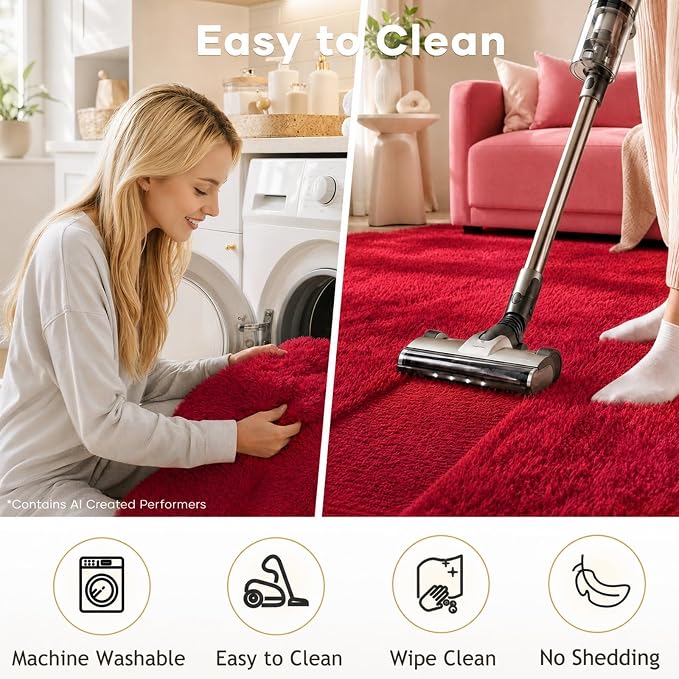 Ophanie Red Rugs for Bedroom Living Room, Fluffy Fuzzy Furry Carpet, Plush Soft Shaggy Bedside Indoor Floor 4x6 Area Rug for Kids Girls Boys Baby Teen Dorm Nursery Decor with Over 99 pcs Pile fibers