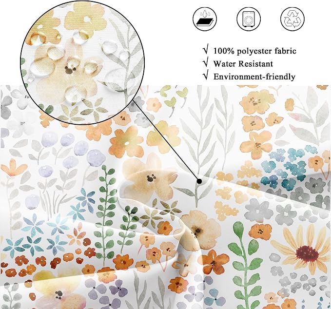 Yellow Cute Floral Flowers Colorful Plants Art Bathroom Shower Curtain Set | 72"W x 72"H Leaves Spring; waterproof HD print, quick-dry fabric with 12 hooks for easy hanging.