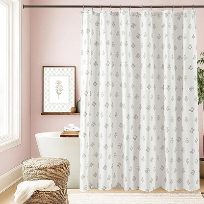 Pink Cute Floral Shower Curtain,Vintage Cottage Core Shabby Chic Fabric Pretty Boho Flower Pattern Girly Shower Curtains for Girls Bathroom,72x72,Light Pink and Green White