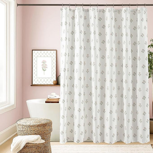 Pink Cute Floral Shower Curtain,Vintage Cottage Core Shabby Chic Fabric Pretty Boho Flower Pattern Girly Shower Curtains for Girls Bathroom,72x72,Light Pink and Green White