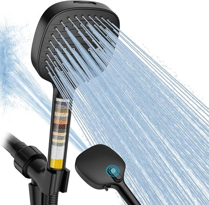 Filtered Shower Head with Handheld, High Pressure 7 Mode Black Handheld Shower Head with Hose and Filters for Hard Water, Built-in Power Wash to Clean Tub, Remove Chlorine - Reduce Dry Itchy Skin