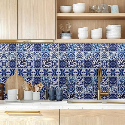 CHGCRAFT 36PCS Blue Relief Peel and Stick Tile Stickers Mosaic Style Removable Wall Decals Self Adhesive Tile Wallpaper for Kitchen Bathroom Toilet Living Room, 4x4 Inches