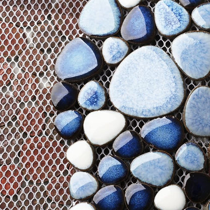Blue Shower Floor Pebbles Tile Bathroom Mosaic Backsplash Wall Tiles (5 Sheets)