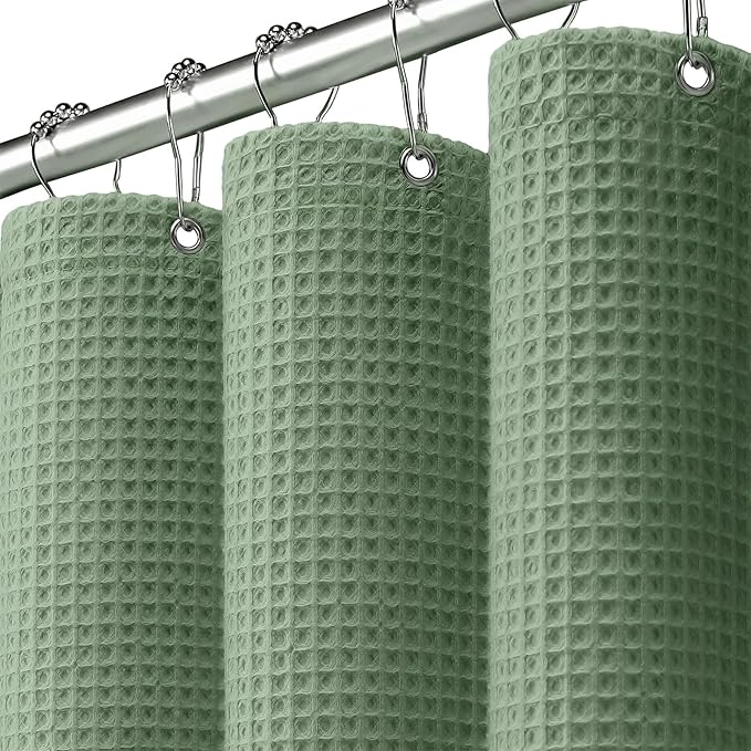 Waffle Weave Shower Curtain - Sage Green Cotton Fabric Texture Heavyweight Shower Curtains for Bathroom,Washable,72Wx75L