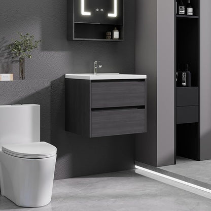 Grey Floating Bathroom Vanity with Sink, 23x18 Inch Wall Mounted Bathroom Cabinet with 2 Drawers, Modern Single Sink Vanity for Small Bathroom, Space-Saving Storage Cabinet