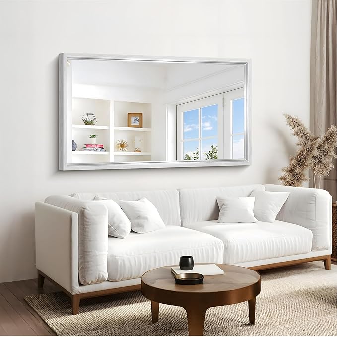 36x60 inch Brushed Silver Bathroom Mirror, Large Rectangular Mirror for Wall, 0.6" Thickened Deep Frame Mirrors for Bathroom Sink, Shatterproof Tempered Glass, Antirust, Horizontally/Vertically