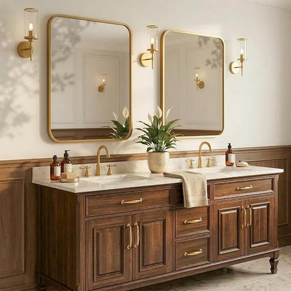 2-Pack 24x30 Inch Antique Gold Rounded Rectangle Vanity Mirrors | Double Vanity or Two Bathrooms, Pair or Separate Use, Iron Frame, Layered Shadow Box Look, Two-Way Mount