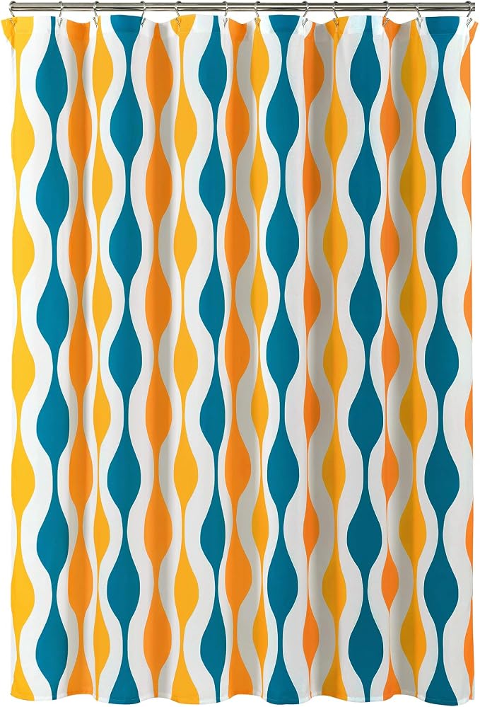 Lush Decor Mid Century Geo Shower Curtain Single 72" W x 72" L Turquoise & Orange - Blue Shower Curtains for Bathroom - Bathroom Curtain - Retro Decor