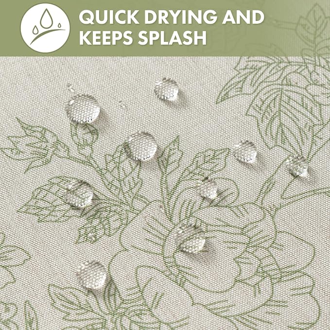 Spring Extra Long Linen Green Floral Shower Curtain W72*L84 Inches | Linen Textured Fabric, 12 Rustproof Metal Hooks, Wrinkle Resistant Cloth, Machine Washable, Bathroom Decor for Cottage Core