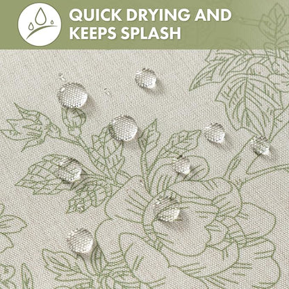 Spring Extra Long Linen Green Floral Shower Curtain W72*L84 Inches | Linen Textured Fabric, 12 Rustproof Metal Hooks, Wrinkle Resistant Cloth, Machine Washable, Bathroom Decor for Cottage Core