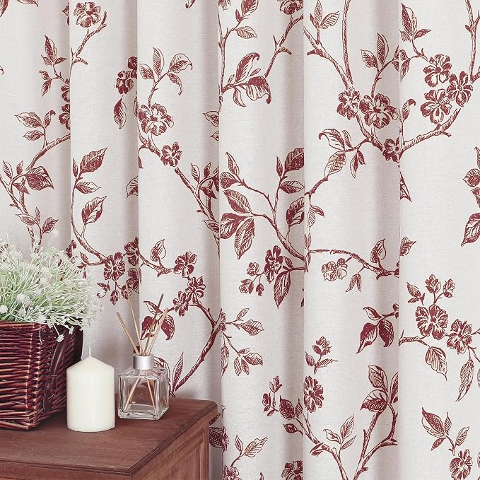 MitoVilla Long Shower Curtain Set 72 x 78, Cotton Floral Cottagecore Spring Shower Curtains for Bathroom, Modern Farmhouse Country Plant Leaves Bathroom Décor