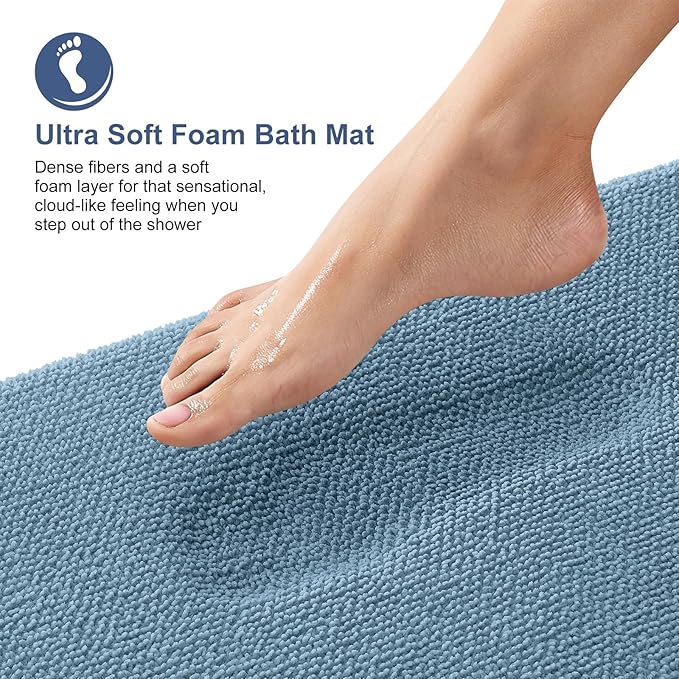 OLANLY Memory Foam Bathroom Runner Rug 70x24, Absorbent Long Mat, Airy Blue | Soft Quick Dry Bath Rugs, Non-Slip Carpet, Machine Washable Mat for Bathroom Floor, Tub and Shower, Home Decor Accessories