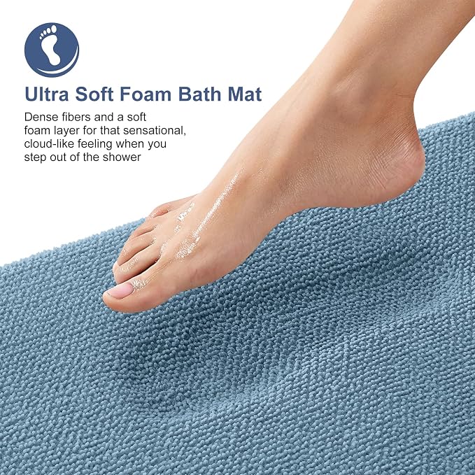 OLANLY Memory Foam Bathroom Runner Rug 45x27, Absorbent Long Mat, Airy Blue | Soft Quick Dry Bath Rugs, Non-Slip Carpet, Machine Washable Mat for Bathroom Floor, Tub and Shower, Home Decor Accessories