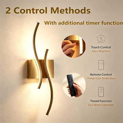 Battery Operated USB Rechargeable Wall Sconce, Gold Dimmable LED | Wireless Wall Light with Remote Control, 10000mAh, 3000K-6000K, Minimalist, For Bedroom Hallway Background Staircase, 1 Pack