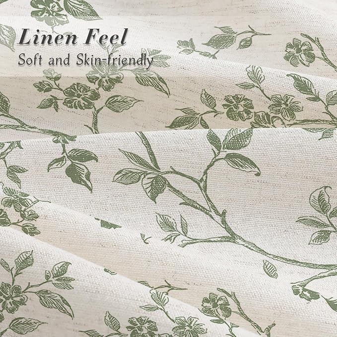 MitoVilla Sage Green Linen Floral Shower Curtain for Bathroom, 72 x 72 | Sage Green BoHo Cottagecore Spring Shower Curtains, Modern Farmhouse Country Plant Leaves Bathroom Décor, 72 x 72