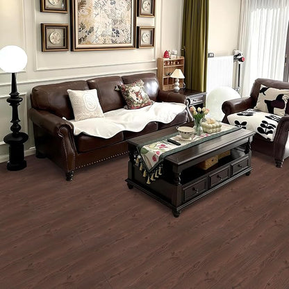 Peel and Stick Floor Roll:12 * 413in Vinyl Flooring Roll | Waterproof,Self-adhesive Floor Tile Sticker for Bathroom/Kitchen/Bedroom/Livingroom/Hallway(Walnut Brown)