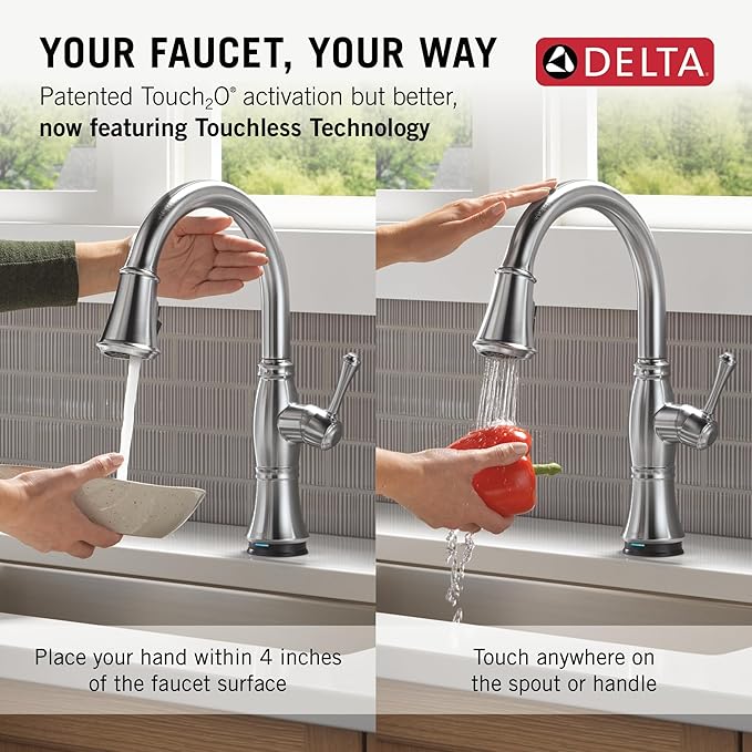 Delta Cassidy Touchless Kitchen Faucet with Touch Technology, Brushed Nickel Kitchen Sink Faucet with Pull Down Sprayer, Single Hole, Lumicoat Arctic Stainless 9197TL-AR-PR-DST