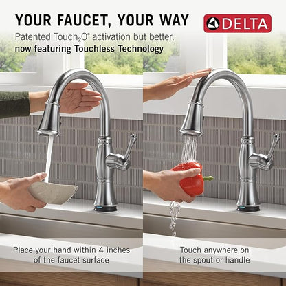 Delta Cassidy Touchless Kitchen Faucet with Touch Technology, Brushed Nickel Kitchen Sink Faucet with Pull Down Sprayer, Single Hole, Lumicoat Arctic Stainless 9197TL-AR-PR-DST