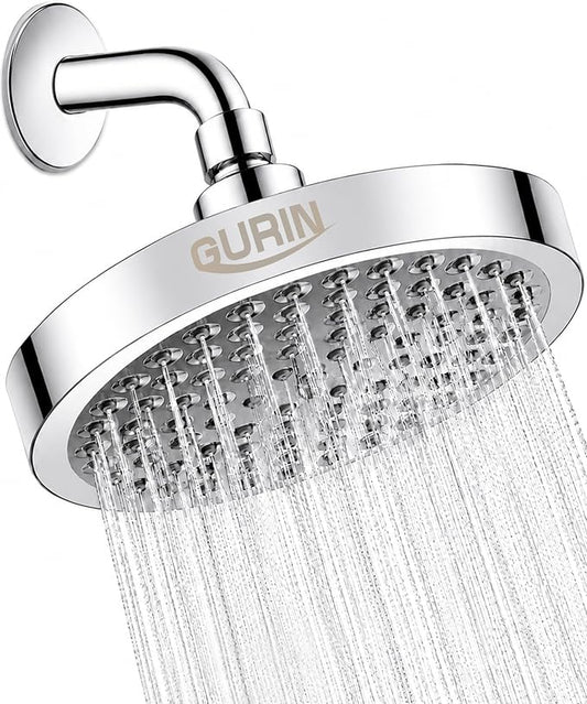 Shower Head - Luxury Polished Chrome Finish - Rain Showerhead 6 Inch | High Pressure Shower Heads with Adjustable Angles, 90 Anti-Clog Nozzles, Tool-Free 1-Min Install