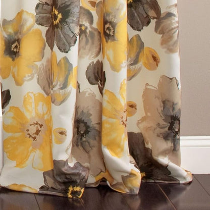 Lush Decor Leah Room Darkening Window Curtain Panel Pair, 84 inch x 52 inch, Yellow/Gray, Set of 2