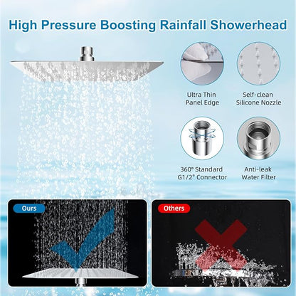 Metal 10" Rain Showerhead with 10-Spray Filter Handheld, 4-way Diverter | Chrome Finish, NSF/ANSI/CAN 372 Certified, High Pressure Shower Head with Pause Mode, 71" Stainless Steel Hose/12" Shower Arm